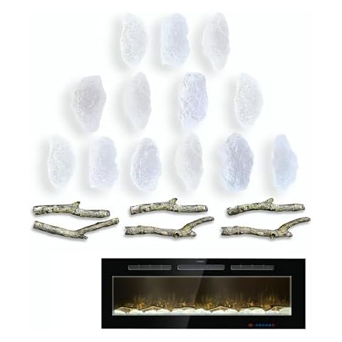 Electric Fireplace Logs for Recessed and Wall Mounted Electric Fireplace, Synthetic Resin Log Branches and Crystal Stones Decoration for Indoor Electric Fireplaces (6pcs logs + 13 Crystal Stones) Cover