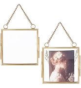 OLYCRAFT 6 Pcs Mini Brass Photo Frames With Chain - 2.6x3.7 Inch Double Glass Hanging Frames For Wall Decor