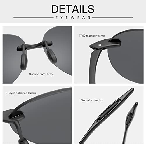 Polarized Sports Sunglasses for Men and Women Driving Cycling Running Fishing Golf 100% UV Protection Rimless Sun Glasses Fashion Shades Retro Eyeglasses Anti Glare Classic Mirror Lens Eyewear Silver - Image 4