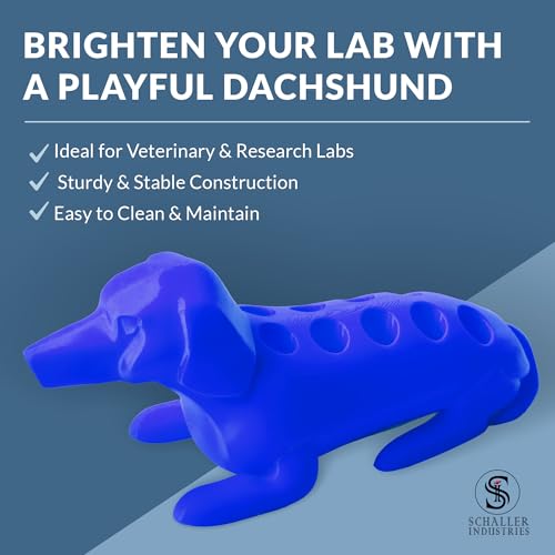 Image of S I Schaller Industries Dachshund Test Tube Holder, 13mm - Veterinary Blood Test Tube Rack, Holds 10 Vials, Compact Fun Design Organizer for Veterinary and Research Lab Use - Royal Blue