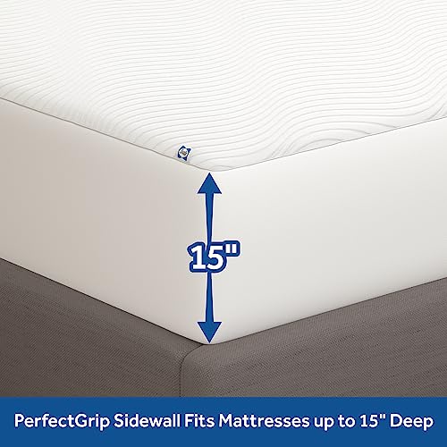 Sealy Complete Protection Waterproof Stain Protection Soft Comfort Top PerfectGrip Stretch Sidewalls Machine Washable Fitted Mattress Protector, King Size, White by Sealy - Image 3