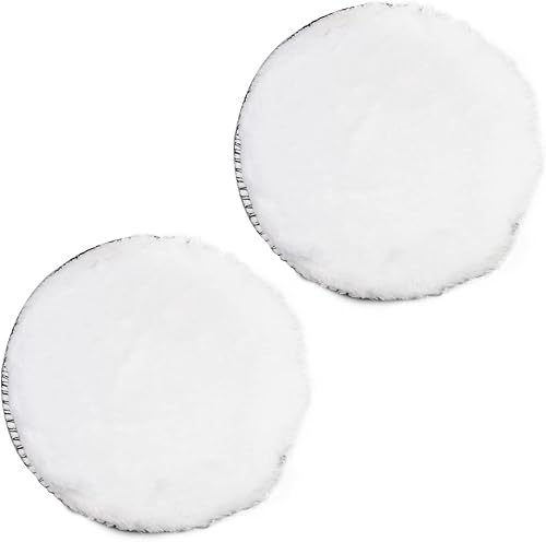 Auniwaig 2 almohadillas de pulido de lana, almohadillas de pulido de piel de oveja suave de 5 pulgadas con gancho y bucle trasero, almohadilla de