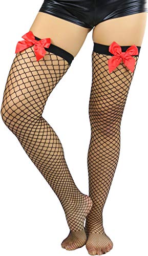 ToBeInStyle Women's Satin Bow Spandex Mini Diamond Net Thigh Hi4
