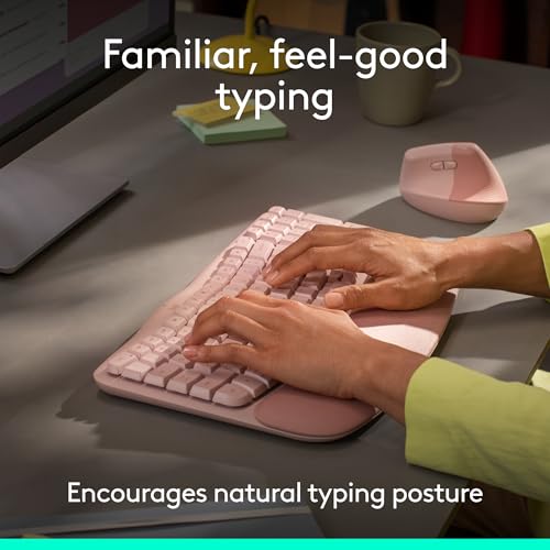 Image of Logitech Wave Keys Wireless Ergonomic Keyboard with Cushioned Palm Rest, Comfortable Natural Typing, Easy-Switch, Bluetooth, Logi Bolt Receiver, for Multi-OS, Windows /Mac - Rose