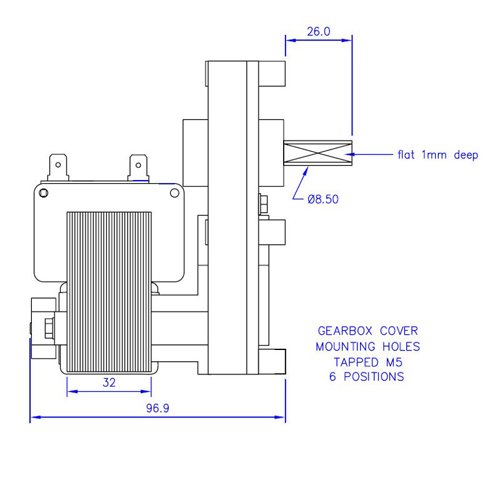 Moteur pour poêle à pellets T3 3 tr affutage 32 mm arbre 8,5 mm Mellor