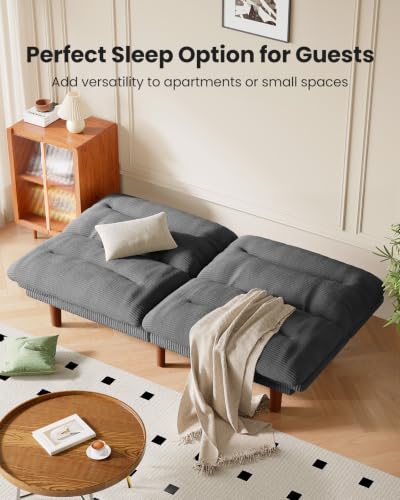 Image of Amada Convertible Corduroy Futon Sofa Bed, 75 inch, Dark Grey