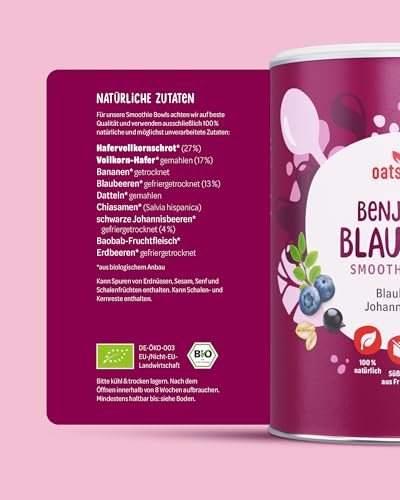 OATSOME® Benjamin Blaubeer | Smoothie Bowl Mit Blaubeere & Johannisbeere | Bio & Vegan | 100% Natürlich & Ohne Zuckerzusatz + Aroma | Einfache Zubereitung | Frühstück | Gefriertrocknung | 400g