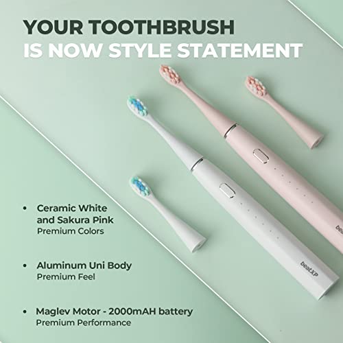 Image of beatXP Azure Electric Toothbrush for Adults with 2 Brush Heads & 5 Cleaning Modes|Rechargeable Electric Toothbrush Battery Backup of upto 180 Days (White)
