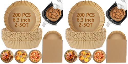 200Pcs Air Fryer Disposable Paper Liner, Round Non-Stick Air Fryer Liners Parchment Paper for Baking Roasting Microwave Oven (6.3 inch) (Pack of 2)