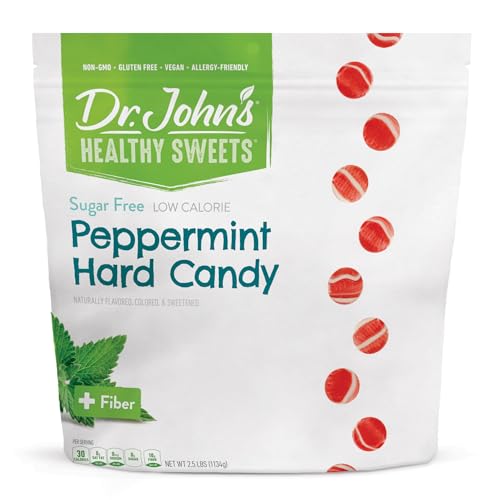 Dr. John’s Sugar Free Candy, Healthy Hard Candy with Zero Sugar, Low Calorie Snacks, Keto Friendly, Vegan, Gluten Free, Peppermint, 252 Count, 2.5 LB