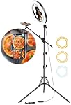 LUXSURE 10.5" Ring Light with Tripod, Overhead Phone Tripod with Ring Light, Smartphone Tripod with Light Features 2 shooting positions, ideal for vlogs, photography, live streams, makeup, and cooking