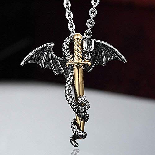 Glow in The Dark Dragon Sword Necklace Luminous Pendant Punk Titanium Steel Dragon Sword Wing Pendant Necklaces