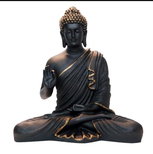 Image of CRAFTVOGUE 2 Feet Sitting Buddha Idol Statue for Home & Garden | Matte Black with Glossy Texture | Big Decorative Showpiece for Living Room & Temple