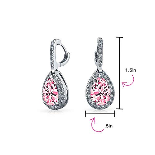 5Ct Pink Teardrop Pave Pear Shaped Halo Cubic Zirconia Drop Huggie Earrings Cz Simulated Topaz Silver Plated Brass #TOP3