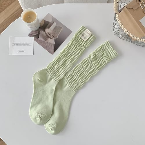 Image of Women's Ruffle Frilly Slouchy Socks, Soft Cotton Cute Solid Color Crew Socks Light Blue