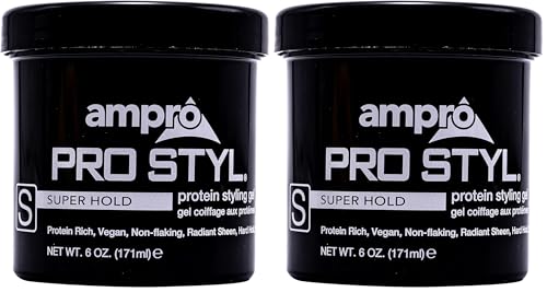 AmPro Pro Styl Styling Gel - Protects and Strengthens Your Strands - Non-Flaking, Alcohol Free, Vegan Formula - Flexible, Touchable Hold for All Hair Textures - Super Hold - 6 oz (Pack of 2)