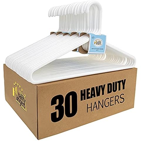 Quality White Hangers 30-Pack - Super Heavy Duty Plastic Clothes Hanger Multipack - Thick Strong Standard Closet Clothing Hangers with Hook for Scarves and Belts-17 Coat Hangers (White, 30) Cover