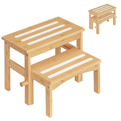 HOOBRO Wooden Step Stool for Toddlers, 2-in-1 Step Stool for Kids, Retractable Bamboo Stool with...