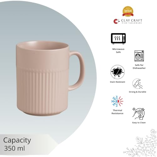 Image of Clay Craft Fine Ceramic Crimson Microwave Safe Coffee & Milk Mug, 350Ml, 1 Piece, Ivory, Mug for Coffee, Ideal for Gifting, Perfect for Home & Office