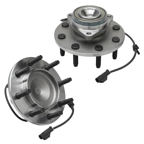 Image of Detroit Axle - 2WD Front Wheel Bearing Hubs Brake Kit for 2003 2004 2005 | Dodge Ram 2500 3500 Drilled Slotted Brake Rotors Ceramic Brake Pads Wheel Bearing Hubs Replacement 13.91 inch Front Rotor