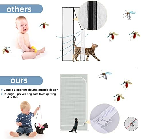 Reinforced Cat Screen Door, Fits 32''x 80'', Thickened Cat Resistant Mesh, Vinyl/Alloy Steel Frame, Zipper Closure
