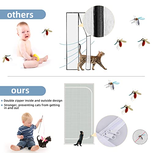 Reinforced Cat Screen Door,Fits Door Size 32''X 80'',Thickened Cat Resistant Mesh Screen Door For Living Room,Kitchen,Bedroom,Cat Proof Screen With Zipper Closure. #TOP4