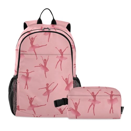 Kids Backpack Pink Ballerina Pattern Boys Girls School Backpack with Lunch Bag Bookbag Set