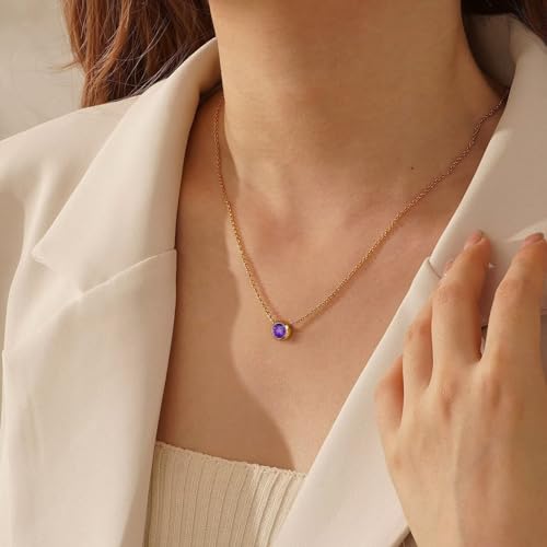 Turandoss Birthstone Necklace for Women, Dainty 14K Gold Plated Red Blue Green Diamond Emerald Birthstone Necklace 12 Month Birthstone Jewelry Birthday Gifts for Women Teen Girls3