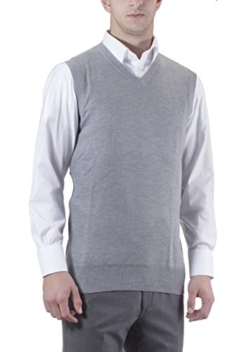 Alberto Cardinali Men's Solid Color V-Neck Sweater Vest SVS1 (XLarge, Light Gray)