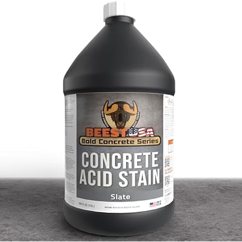 BEEST Concrete Acid Stain - Concrete Dye & Concrete Stain Outdoor for Stamped Concrete, Pavers, Cement Stain - Unique Marbled Finish - Slate - 1Gal Cover