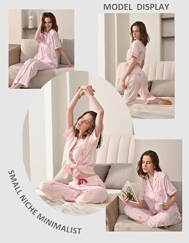 Image of NAP BOUND 100% Cotton Women's Pajama Sets Short Sleeve Button Down Soft Pjs 2 Piece Lounge Set with Pocket Nightwear XS-XXL