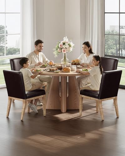 Image of Dining Chairs Set of 6, Modern Faux Leather Upholstered Dining Room Chair, Farmhouse Kitchen Chair for Restaurant Living Room, Dark Brown