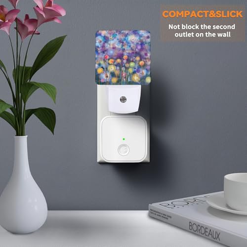 Image of Abstract Watercolor Flowers Night Light, Night Lights Plug into Wall for Boys Girls Bedroom Decorative Nightlight Led Lamp 0.5W Sleep Friendly
