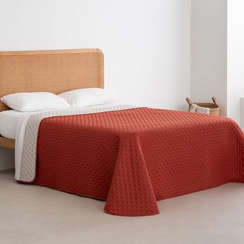fundabel® - Colcha Boutí Acolchada Reversible como para Cama 90 (180x270 cm), Terracota, Microfibra Suave con Relleno Tacto Pluma, Ligera, Ideal para Primavera y Verano, Fabricada en España