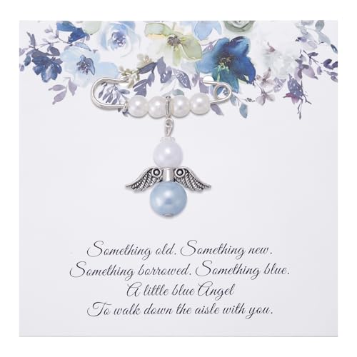 Ralukiia Something Blue Guardian Angel Charm Memorial Gift for Bride Wedding Remembrance Mom or Dad in Heaven Pin Easily Attaches to Bridal Bouquet Garter or Dress