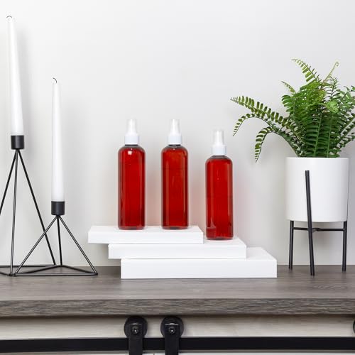 Cornucopia 8oz Amber Brown PLASTIC Spray Bottles with White Fine Mist Atomizers (6-Pack); Brown Plastic Spritzer Bottles2