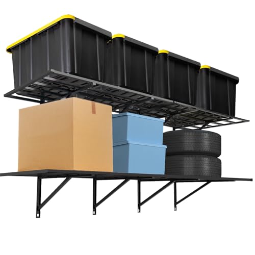 WUTUSENT 2-Pack 60x190CM Wall Shelf Garage Organization System, Heavy Duty Garage Storage Shelving,24-inch-by-75-inch Garage Storage Rack Floating Shelves，Black