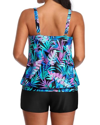 Image of Aqua Eve Two Piece Women's Tankini Swimsuits Blouson Swim Tank Top with Shorts Modest Bathing Suits