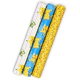Hallmark Pokémon Wrapping Paper Mini Rolls, 3-Pack (Pikachu, Squirtle, Charmander, Jigglypuff, Bulbasaur) for Birthdays, Graduations, Christmas, Gamers, Kids, Any Occasion - 45 Sq. Ft. Total