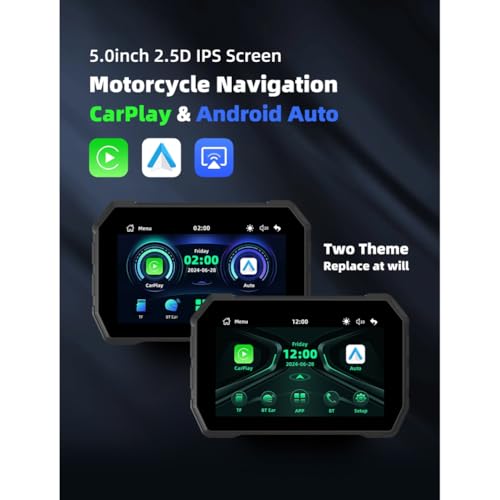 Pantalla digital para motocicleta portátil de 5.0 pulgadas compatible con Android Auto 2