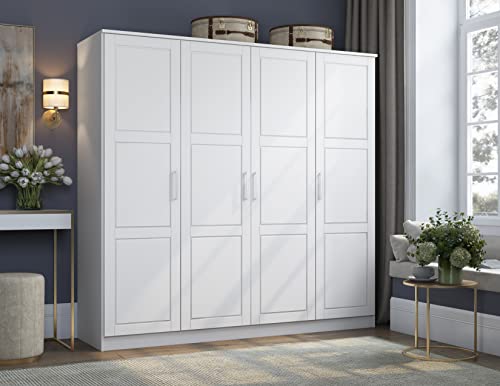 Palace Imports 100% Solid Wood Cosmo 4-Door Wardrobe with Raised