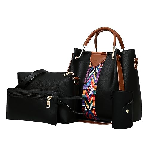 Bolso bandolera para mujer, estampado étnico, diseño retro, bolso de mano, bolso de hombro + paquete de tarjetas, bolso de mano, pompón colgante, Negro , talla única