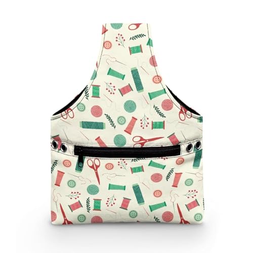Image of KUIFORTI Yarn Bag Portable Crochet Tote Bag Small Canvas Wrist Bag for Crochet and Knitting On The Go, Cute Sewing Print Project Bag Holds Supplies and Needles or Hooks, Easy to Carry