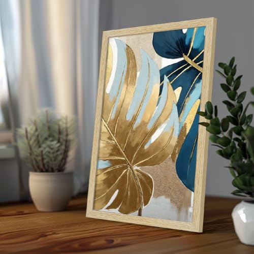 Image of ArtX Paper Leaf Paintings For Wall Decoration, Home Decor Wall Art, Hotel Wall Painting for Living Room, Multicolor, Natural Wood Color Frames, 12x18 inch, Set of 3