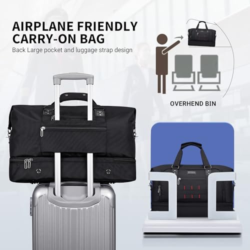 Image of WITZMAN Travel Duffle Bags for Men Gym Bag with Toiletry Bag Sets Carry On Overnight Bag 55L (B696 Black)