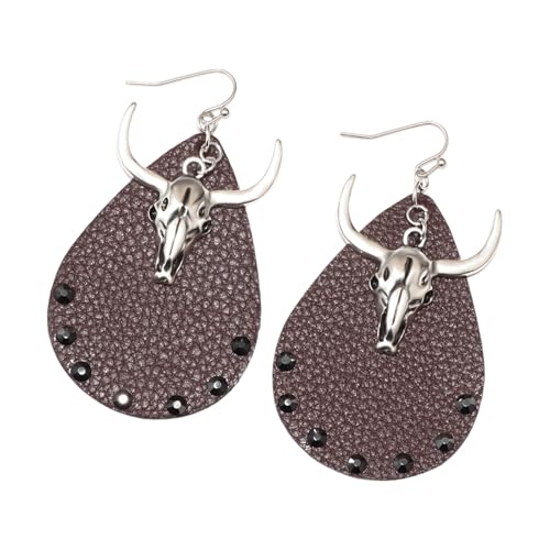 Pendientes De Aleación Ligeros Cabeza Buey Accesorios Para Las Orejas Con Acento PU Perfectos Conciertos Festivales Pendientes Llamativos Atrevidos Trajes