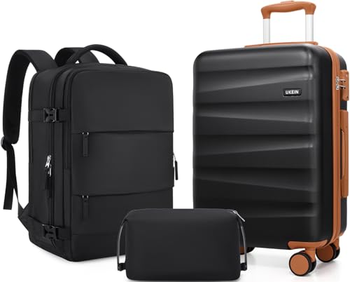 UKEIN Luggage Set with Backpack Polycarbonate Carry On Luggage Airline Approved with Spinner Wheels Hardshell Travel Suitcase with TSA Lock Suitcase Set 3 Piece