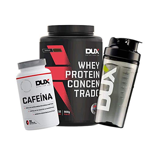 Combo 3 ítens DUX NUTRITION: 01 Whey protein concentrado pote 900g - Sabor BAUNILHA + 01 Cafeína 90
