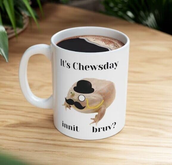 KALIDHAR It's Chewsday Innit Bruv Funky Frog Ceramic Mug - 11oz Printed Coffee and Tea Ceramic Mug- 320 ML Ceramic Coffee Mug 1911