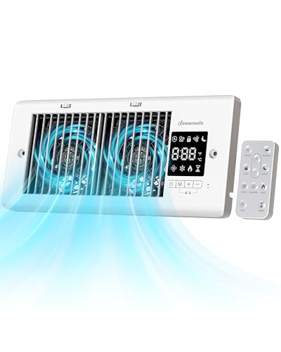 DEWENWILS Register Booster Fan, 4' x 10' Register Holes, 180 Adjustable Grille Vent Fan Booster, Improves Heating & Cooling Vents, Quiet 140 CFM, Panel & Remote Control for Room, Floor, Wall, White